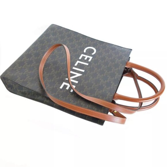 Auth CELINE Triomphe Vertical Cabas Handbag Shoulder Bag Brown PVC - Picture 12 of 12